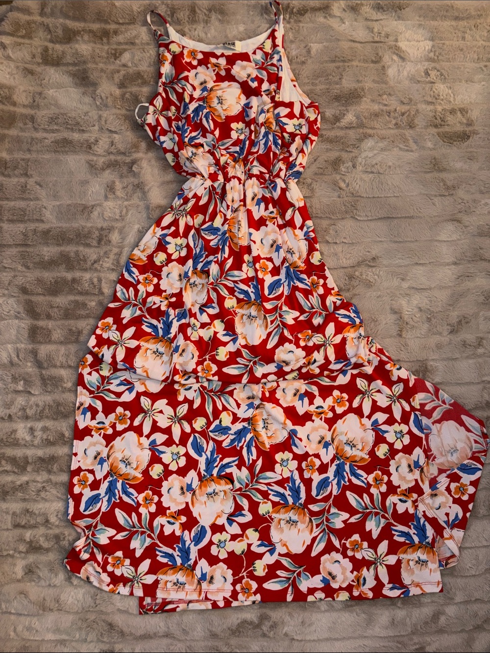 Women's Red Floral Maxi Dress with Adjustable Straps